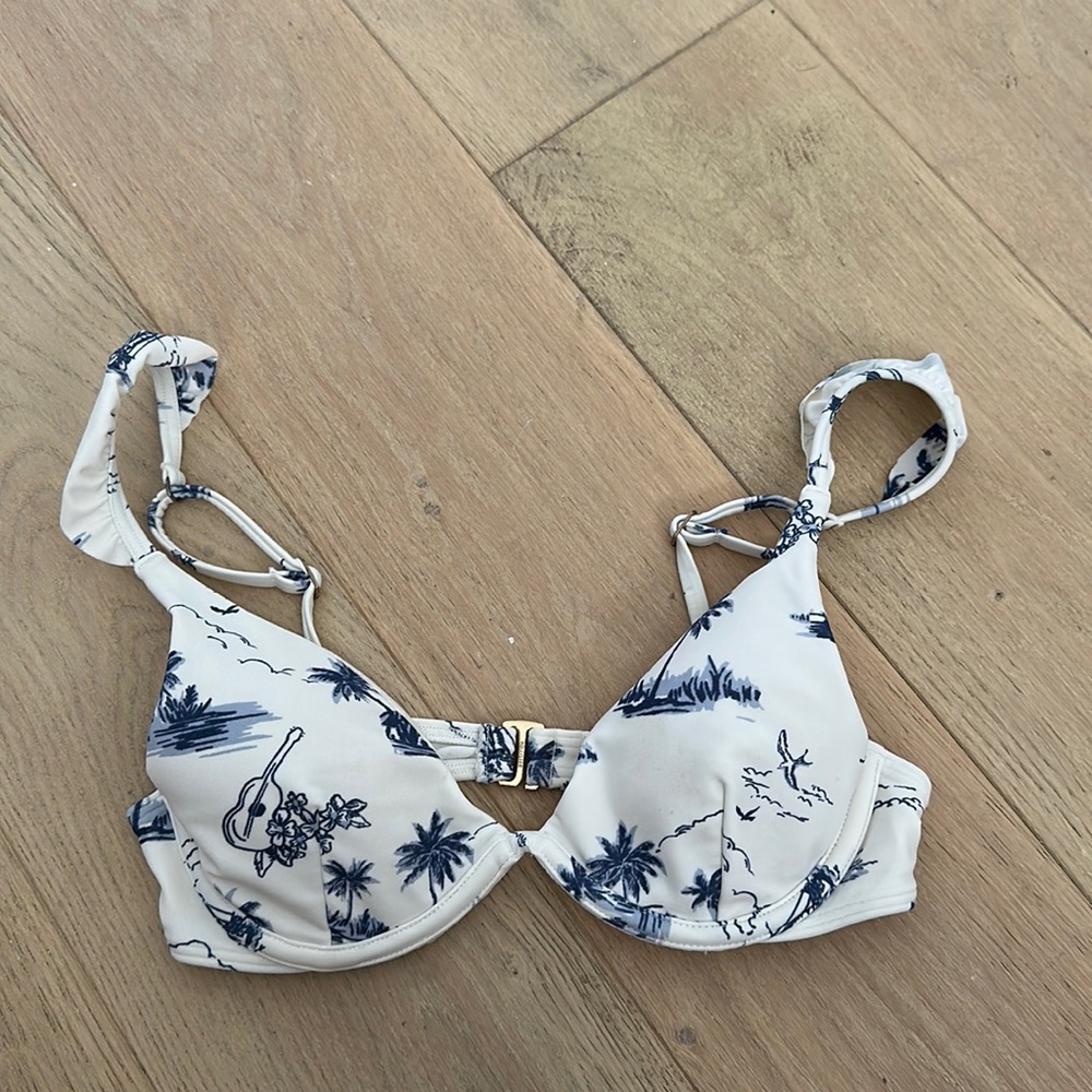 blue and white bikini top